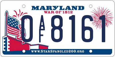 MD license plate 0AF8161