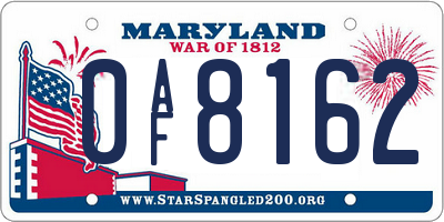 MD license plate 0AF8162