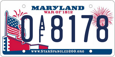 MD license plate 0AF8178