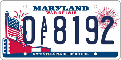 MD license plate 0AF8192