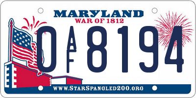 MD license plate 0AF8194