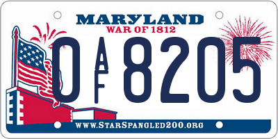 MD license plate 0AF8205