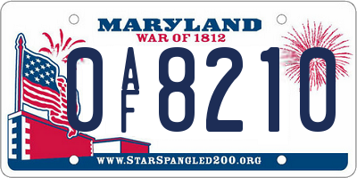 MD license plate 0AF8210