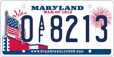 MD license plate 0AF8213