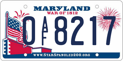 MD license plate 0AF8217