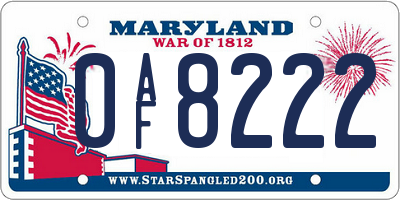 MD license plate 0AF8222