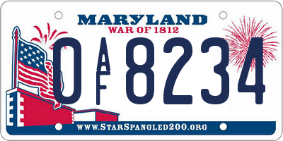 MD license plate 0AF8234