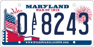 MD license plate 0AF8243