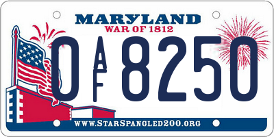 MD license plate 0AF8250