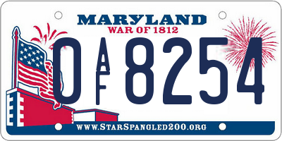 MD license plate 0AF8254