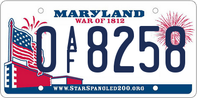MD license plate 0AF8258