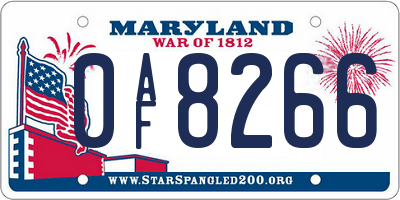 MD license plate 0AF8266