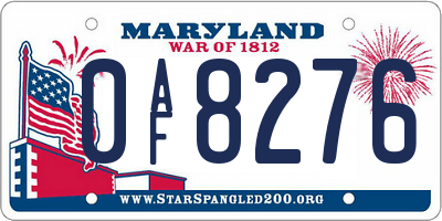 MD license plate 0AF8276