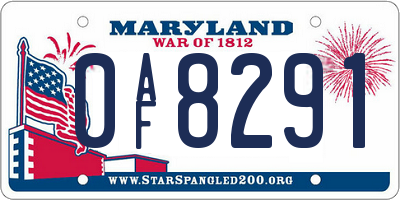 MD license plate 0AF8291