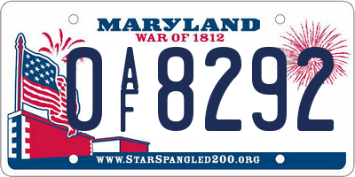 MD license plate 0AF8292
