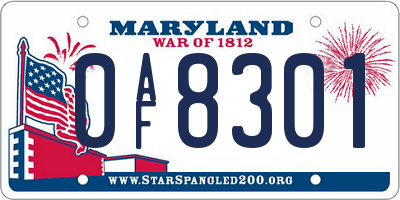 MD license plate 0AF8301