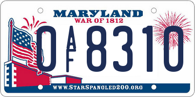 MD license plate 0AF8310
