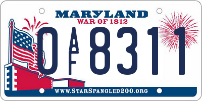 MD license plate 0AF8311