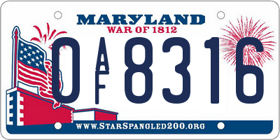 MD license plate 0AF8316
