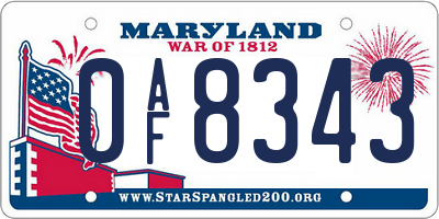 MD license plate 0AF8343