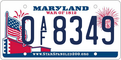 MD license plate 0AF8349