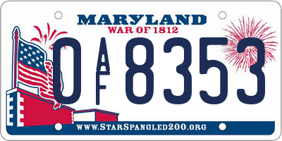 MD license plate 0AF8353