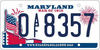 MD license plate 0AF8357