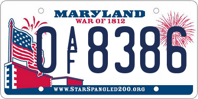 MD license plate 0AF8386