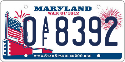 MD license plate 0AF8392