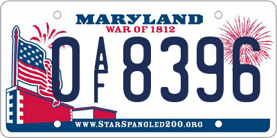 MD license plate 0AF8396