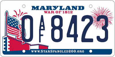 MD license plate 0AF8423