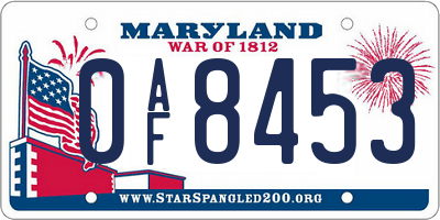 MD license plate 0AF8453