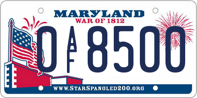 MD license plate 0AF8500