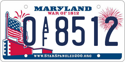 MD license plate 0AF8512