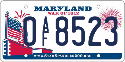 MD license plate 0AF8523