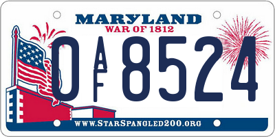 MD license plate 0AF8524