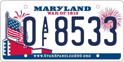 MD license plate 0AF8533