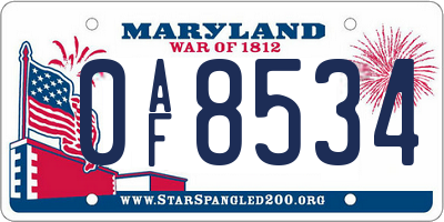MD license plate 0AF8534