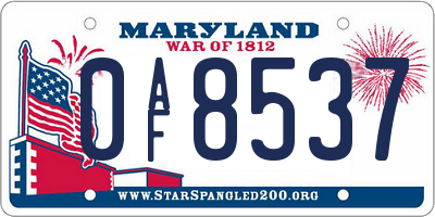 MD license plate 0AF8537