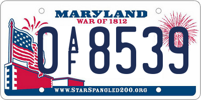 MD license plate 0AF8539
