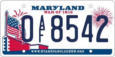 MD license plate 0AF8542