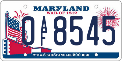 MD license plate 0AF8545