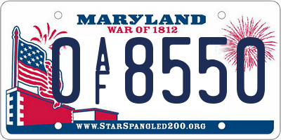MD license plate 0AF8550