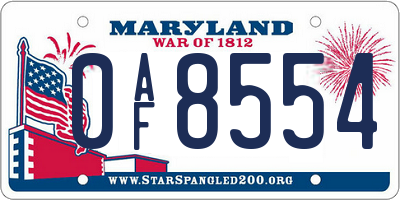 MD license plate 0AF8554