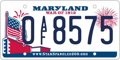MD license plate 0AF8575