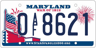 MD license plate 0AF8621