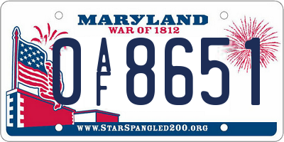 MD license plate 0AF8651