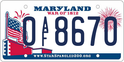 MD license plate 0AF8670