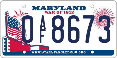 MD license plate 0AF8673