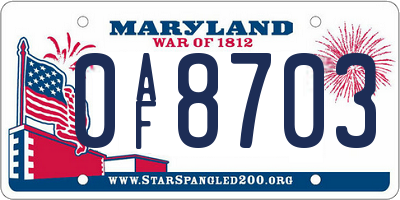 MD license plate 0AF8703